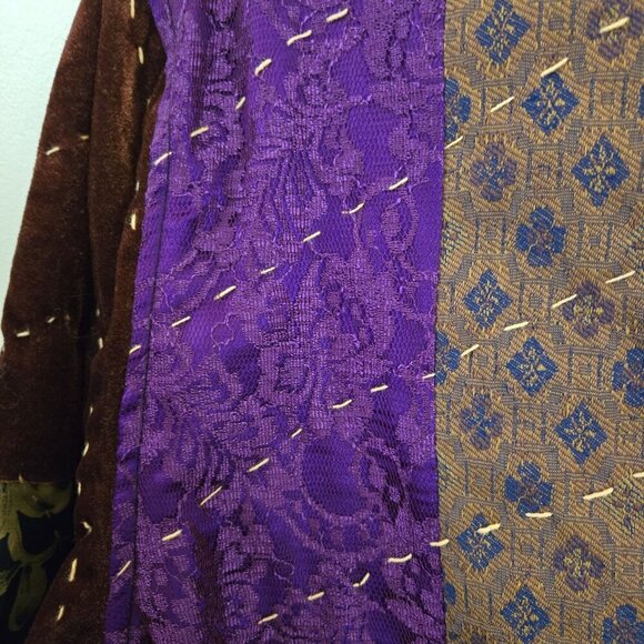 Indigo Moon Vintage Mixed Media Patchwork Jacket Pockets Art To Wear Size M - Picture 4 of 6